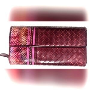 Bottega Veneta trecciato Lamb & Python Leather Continental Long Wallet, Purple
